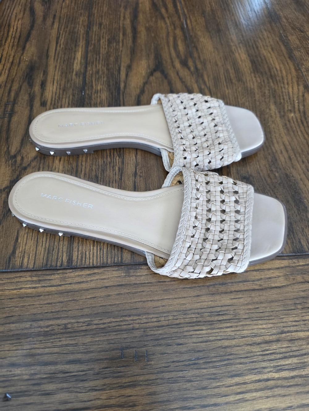 Marc Fisher Beige Woven Slide Mules